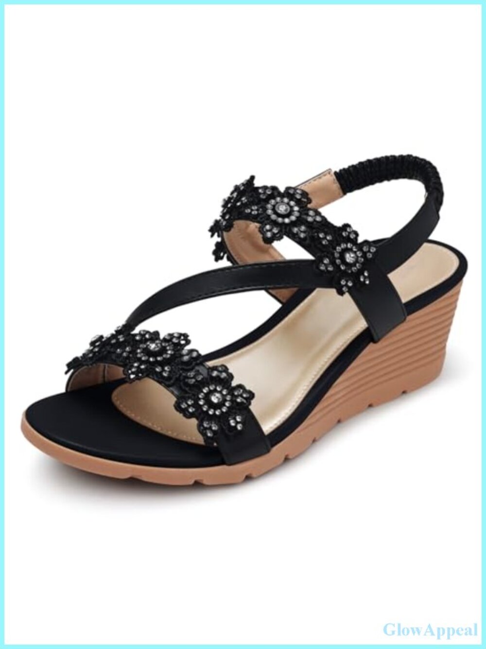 Wedge Sandals Open Toe Ankle Strap Arch Support Faux Leather Summer